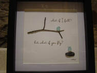 Photo of stick, pebble, seaglass collage depticting two birds, What if I fall? But, what if you fly?